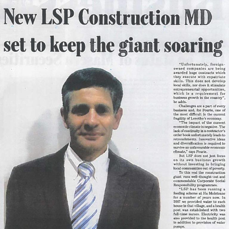 Louis Fourie, new MD at LSP Construction
